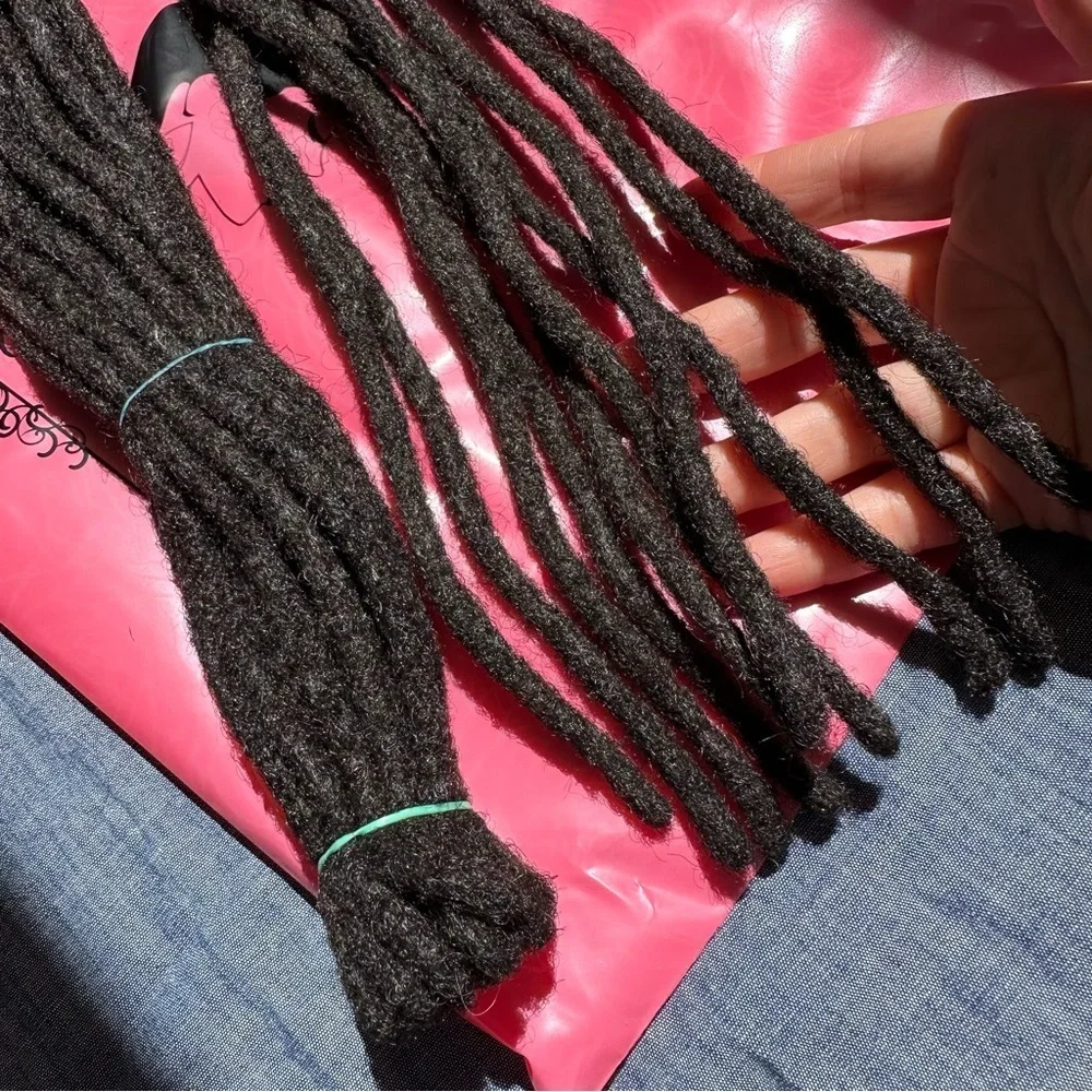 14” Natural Black Dreadlock Extensions Human Hair 0.6 cm 30 Strands #RB7